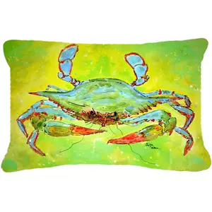212 MAIN Bright Green Blue Crab Polyester Decorative Pillow - 12x16 in Mildew-Proof Indoor/Outdoor Fabric Cushion, Durable Cushions