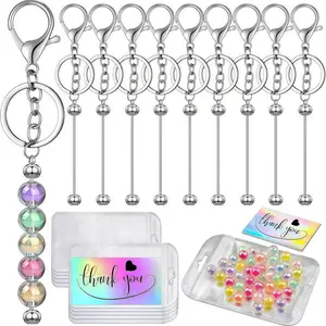 80-Piece Beaded Keychain Charm Set, Includes 50 Decorative Beads, 10 Keychains, 10 Sealing Bags, 10 Thank You Cards, Ideal Gift for Women & Girls