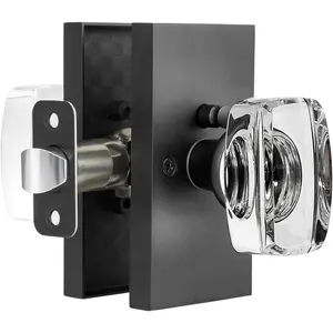 Glass Door Knobs Interior with Lock,  Modern  Door Knob for Bedroom Bathroom, Matte Black