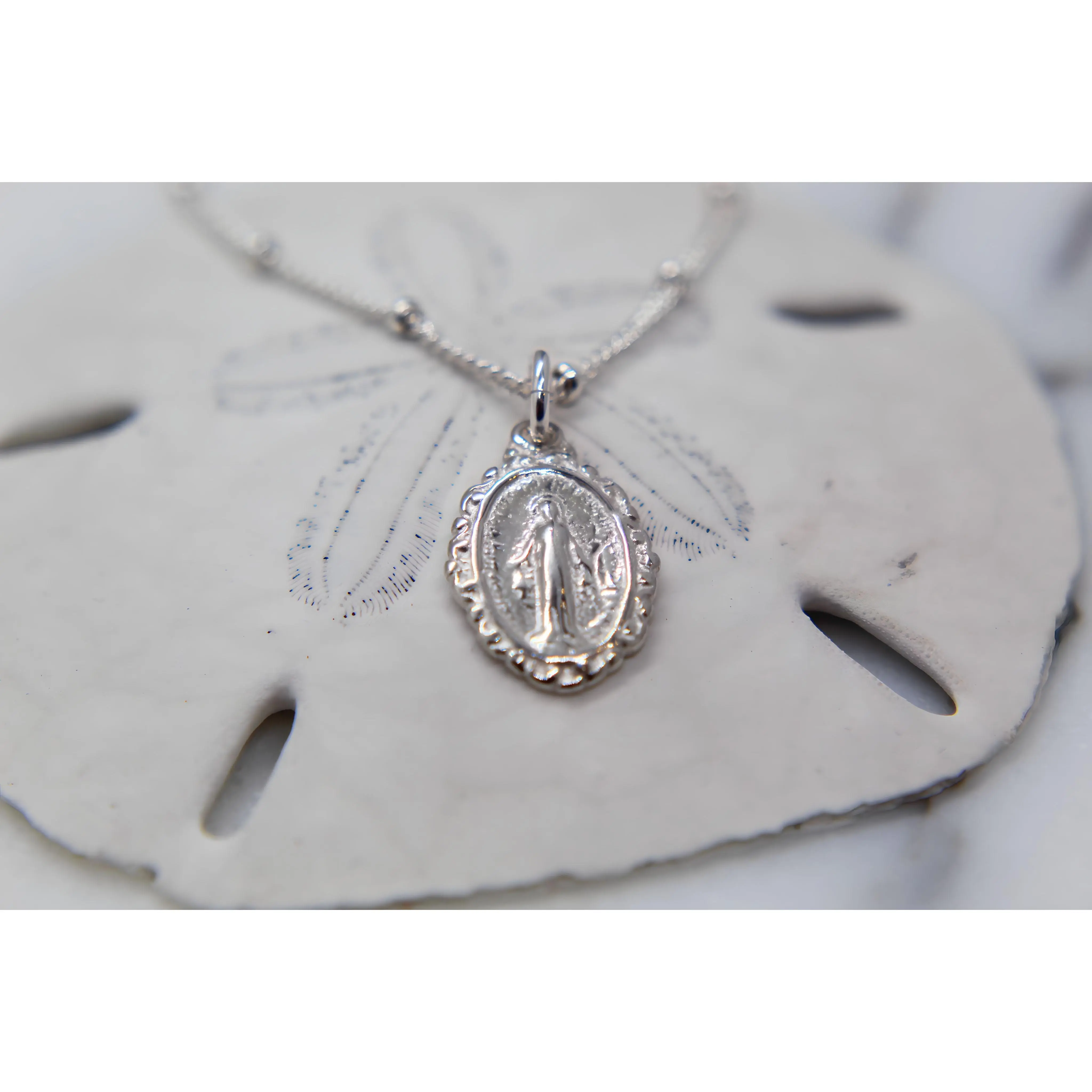 Intricate Miraculous medal necklace-Silver