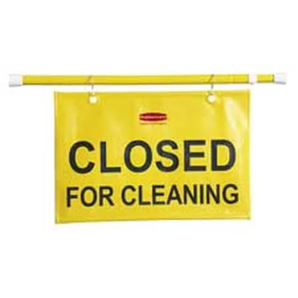 Rubbermaid Commercial Pliable Rubber Hanging Safety Warning Sign - Closed for Cleaning, Doorway Block, Extends 49.5in, Yellow