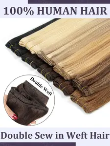 Double Sew in Weft Hair Extensions 12inch-24inch Machine Remy Human Hair Extensions 50g/pack Can Curly Hair Weaves for Women