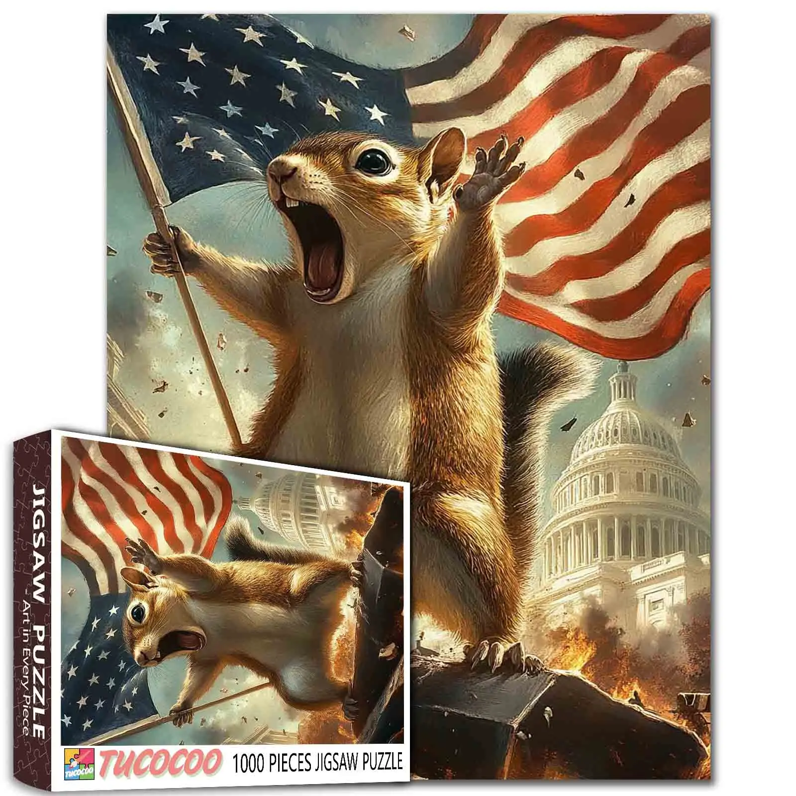Tucocoo 1000-Piece Itsplayful Patriotic Screaming Squirrel Independence Art Jigsaw Puzzle, 27.5x20in (70x50cm), Relaxing Family Brain Training Game, Decorative Wall Art Gift for Adults/Seniors
