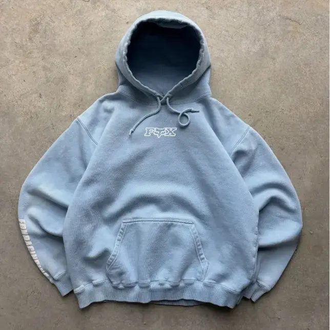 Vintage Blue Fox Racing Spellout Oversized Y2K 90s Hoodie for Men and Women, Casual Gym Wear, Graphic Pullover Top, USA-Made & Printed Apparel	