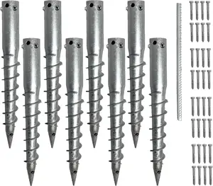 Ashman Ground Screw Round Posts (8 Pack), Outdoor No Dig Ground Screw Anchor with helical spiral, 21" Inch Long - Fits Round Post & Flag Pole Base Ground Mount Screw in Post Stake, Mailbox Posts.