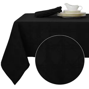 Deconovo Decorative Jacquard Square Tablecloth Wrinkle and Water Resistant Spill-Proof Tablecloths with Geometric Patterns for Outdoor Picnic 60 x 60 inch Black