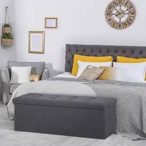 New Choice Deal 43-in Folding Ottoman Bench, Linen Storage Chest, Ottoman Foot Rest, Bed Bench, Load 660 lb for Living Room, Bedroom, Entryway, Light Gray