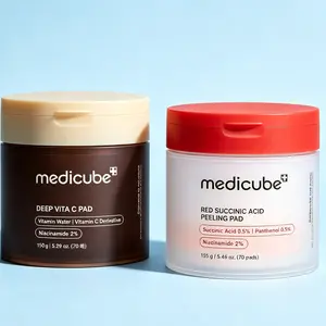 Medicube Complete Skin Care Pads, Succinic Acid Acne Soothing Peeling Pad & 2% Niacinamide Vitamin C Brightening Toner Pads for Acne Marks & Dull Complexion