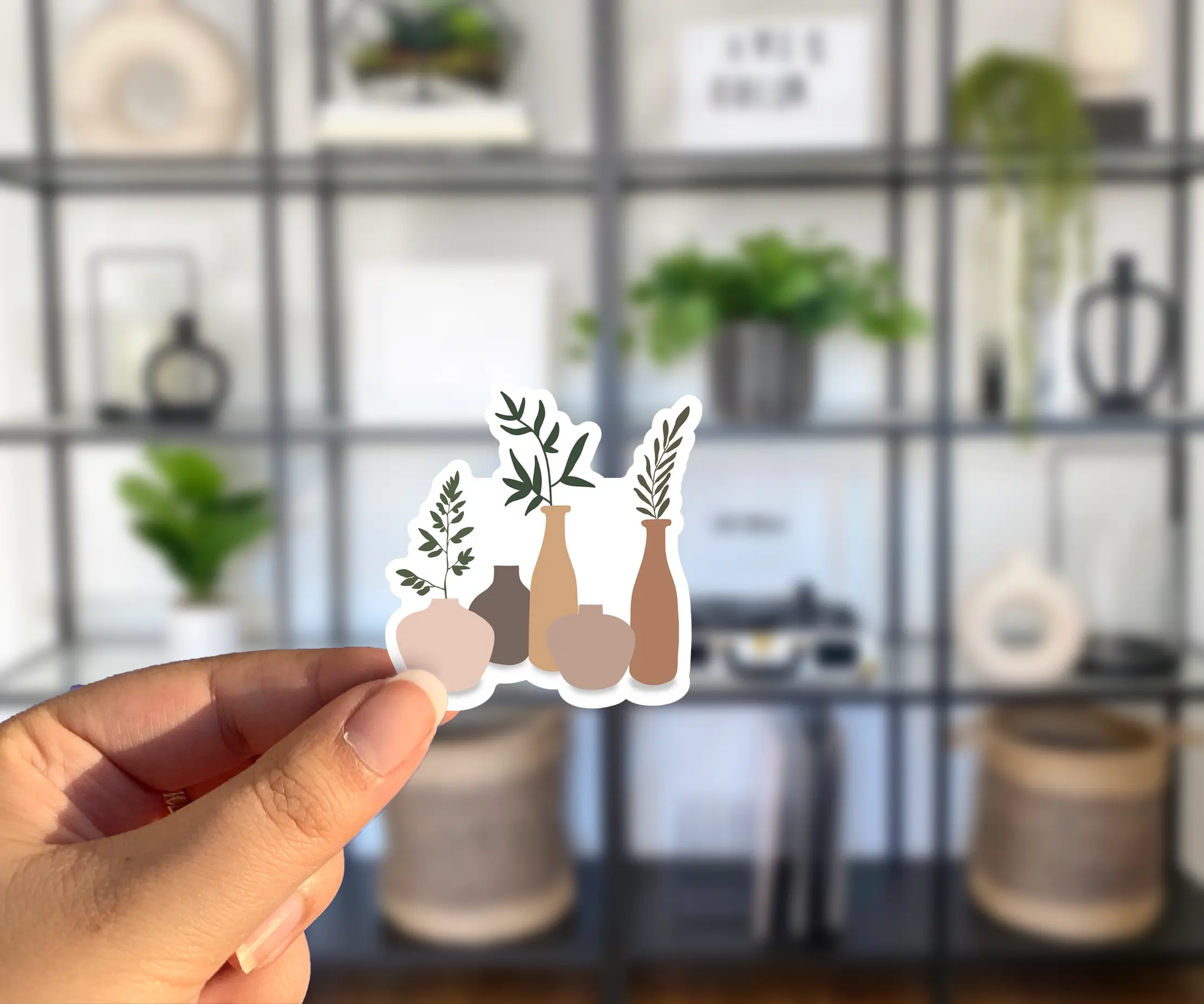 Boho Plants Sticker, Neutrals, plants, succulent, boho, bohemian, Plant, Vases, Boho sticker