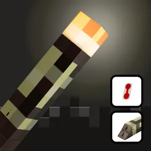 Pixel Torch Light, LED Night Light for Gaming Room Decor, Torch Lamp, USB Rechargeable, Kids' Bedroom Lighting, Cosplay Role Play, 4 Lighting Color Conversion Scenes, Wall Light