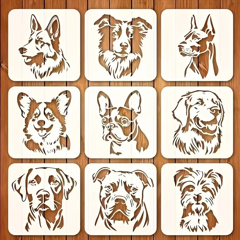 Large Dog Templates Set of 9, Includes German Shepherd, Bulldog, French Bulldog, Labrador, Poodle, Perfect for Decorative Painting, Crafts, Home Decor