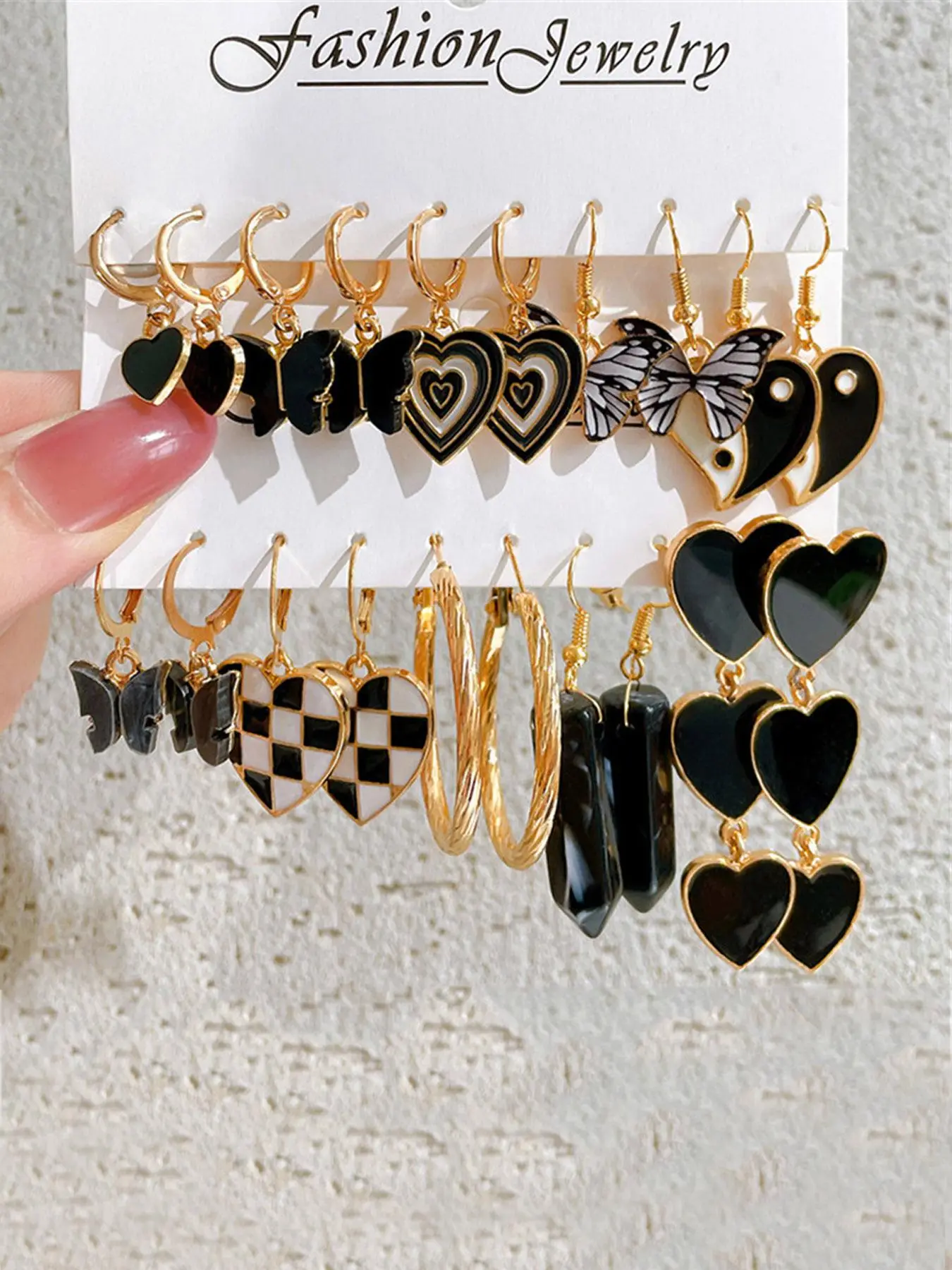 10 Pairs Heart Shape Geometric, Heart & Butterfly Design Earrings Set, Fashion Jewelry Accessories For Women & Girls, Valentine's Day, Gift