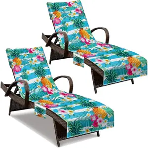 Lounge Chair Towel Cover, Beach Chair Cover (Pack of 2), Pool Lounge Chair Covers for Outdoor,Garden, Beach,Sun Lounger,Hotel Pool,Large Size and No Sliding, 85" X 30", Pineapple