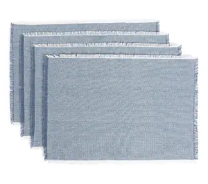 over&back Set of 4 Woven Frayed Chambray Placemats-100% Cotton