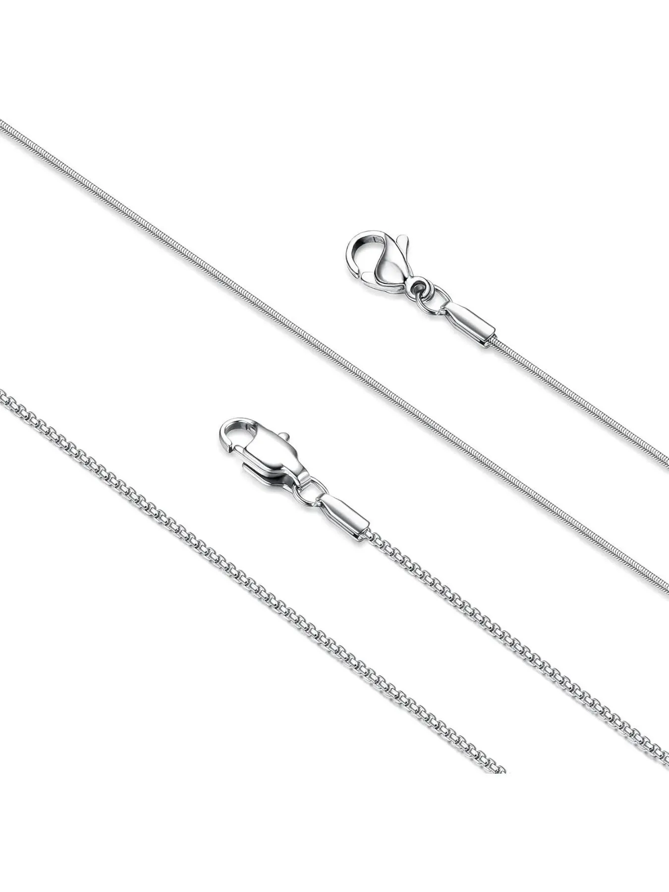 2Pcs Stainless Steel Chain for Women - 1mm Thin & Strong Silver Chain Necklace - Hypoallergenic Snake Box Necklace, 16 18 20 22 24 28 30 Inch, Minimalist Necklaces