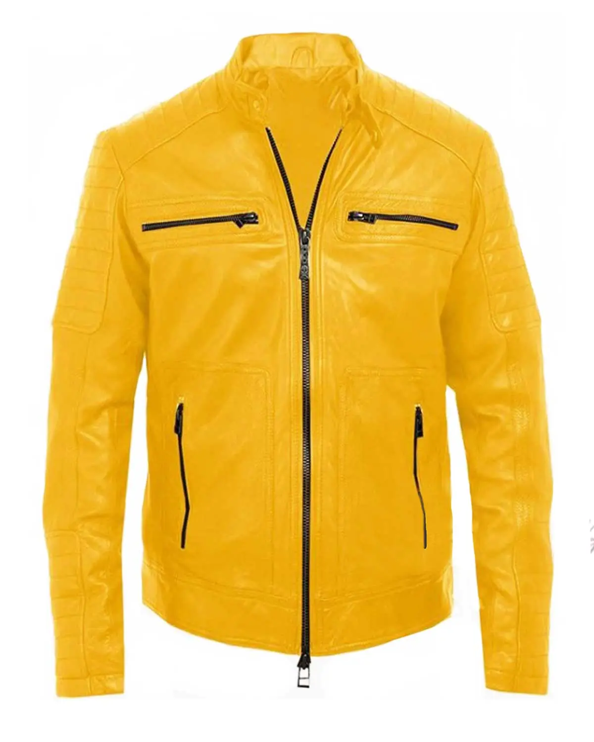 MotorCycleJackets Men’s Mustard Yellow Bomber Leather Jacket