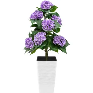 46 Inch Artificial Purple Hydrangea Tree, Fake Hydrangea Flower Tree with Planter, Decorative Topiary Plant, Cement Filled Potted Faux Plants for Porch Home Office Living Room Decor (Purple)