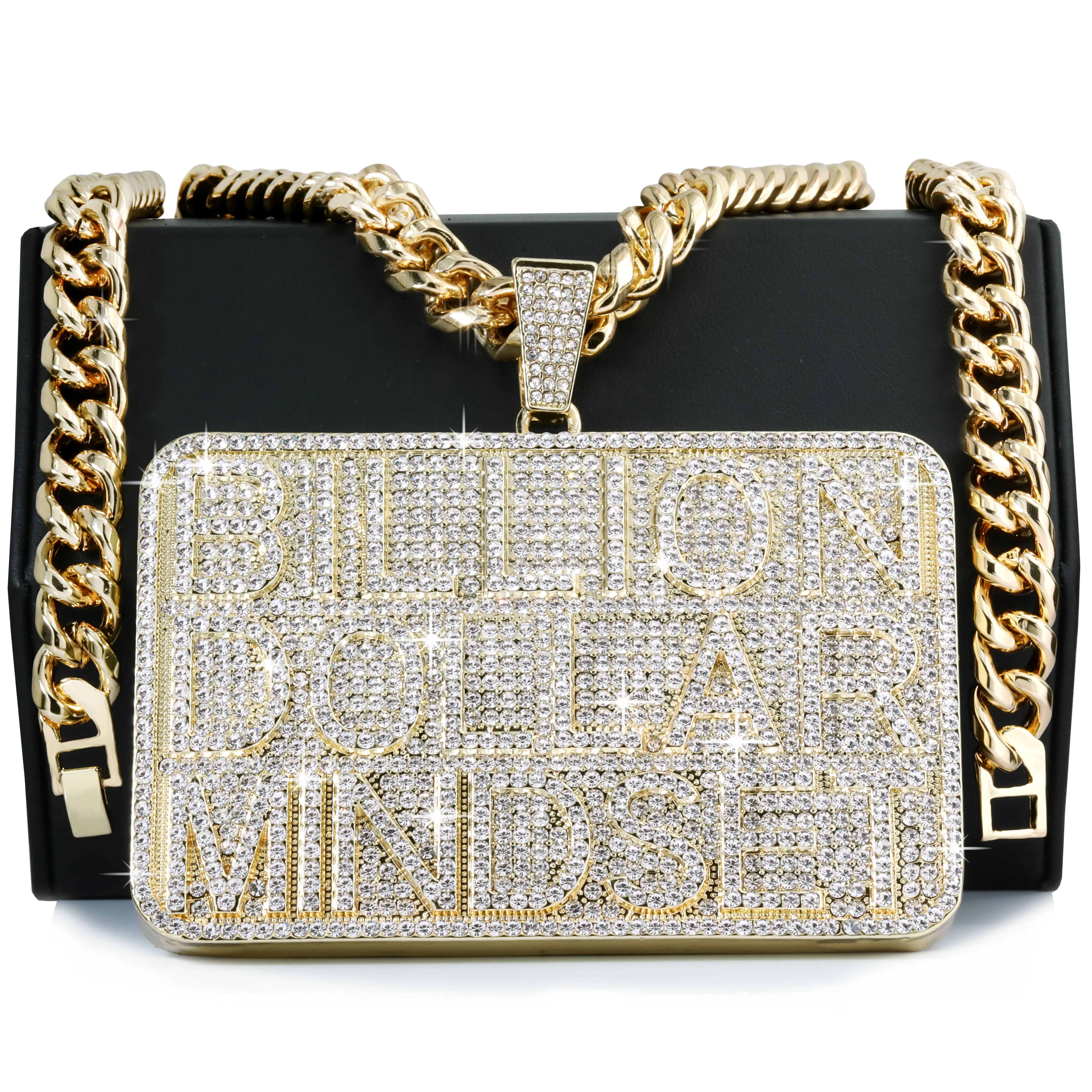 L2JK Huge XL Fully Iced Statement Bar Gold-Plated Cuban Link Curb Necklace, Gold Statement Necklace, Cuban Link Chain