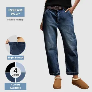 Flamingals Mid Rise Premium Barrel Jeans Stretchy Flattering Fit Modern Stitching All Seasons Ultra Comfy Denim for Casual Outfit