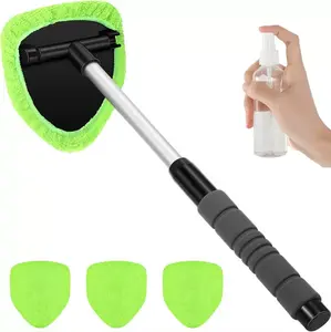 Windshield Cleaner Tool - Extendabie HandleAuto Glass Wiper Kit with 3 Reusable WashableMicrofiber Pads! Perfect for Car Interior &Exterior, Cleans Dirty Windows Easily. GreenWand + Cloth Pads, Must-Have Car CleaningBrushes for Spotless Glass