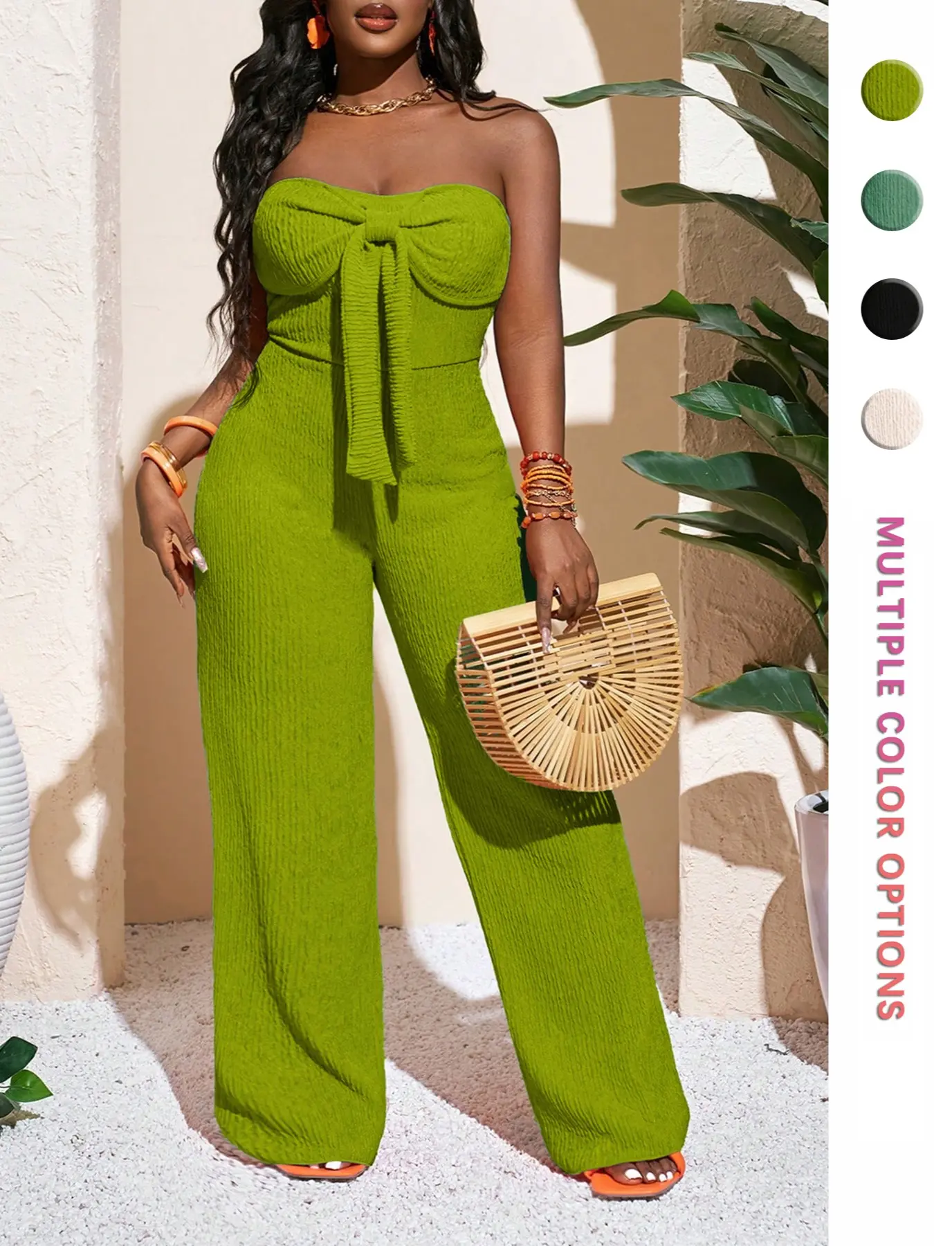 Chic Trendy High-Waisted Wide-Leg Jumpsuit, Casual, Textured, Slimming & Fit Design, Perfect for Parties, Beach and Vacation, Multiple Colors Available