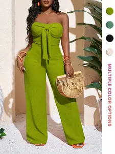 Trendy High-Waisted Wide-Leg Pants, Chic Textured Bustier Bodysuit, Slimming Design, Perfect for Parties, Beach, Vacation, Multiple Colors Available