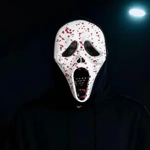 2025 New Halloween Mask with Blood Spatters Scary Skull Design Full Head Masque Scream Ghost Face with Black Hood Covering Haunted House Party Essential Halloween Party The Terrifying Atmosphere Is At Its Peak Accessory Spooky