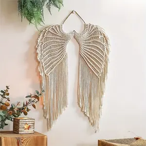 Long Tassels Angels Wing Macrame Wall Hanging Tapestry - Bohemian Home Decor for Bedroom, Living Room, Office & Dorm - Halloween, Christmas, Thanksgiving, Easter Gift