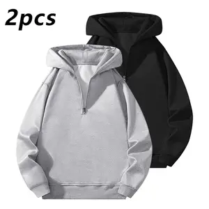 Men's Two-Piece Half-Zip Hoodie with Simple Styling Loose Fit for Comfort Versatile Use in Fall Winter Seasons Menswear Sweatshirts Black & Light Gray Options pocket half zipper Casual Tops quarter zips quarter zip quarter zip men tiktok shop outfit