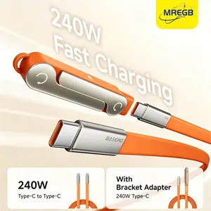 MREGB 240W Fast-Charging Type-C Data Cable Kit with Detachable Stand Adapter for Gaming/Officie/Car/Travel, 1.5M Length Orange Cable to Charge with Complete Freedom, Super Fast Charging with C Connector for iPhone 17 16 15, Android