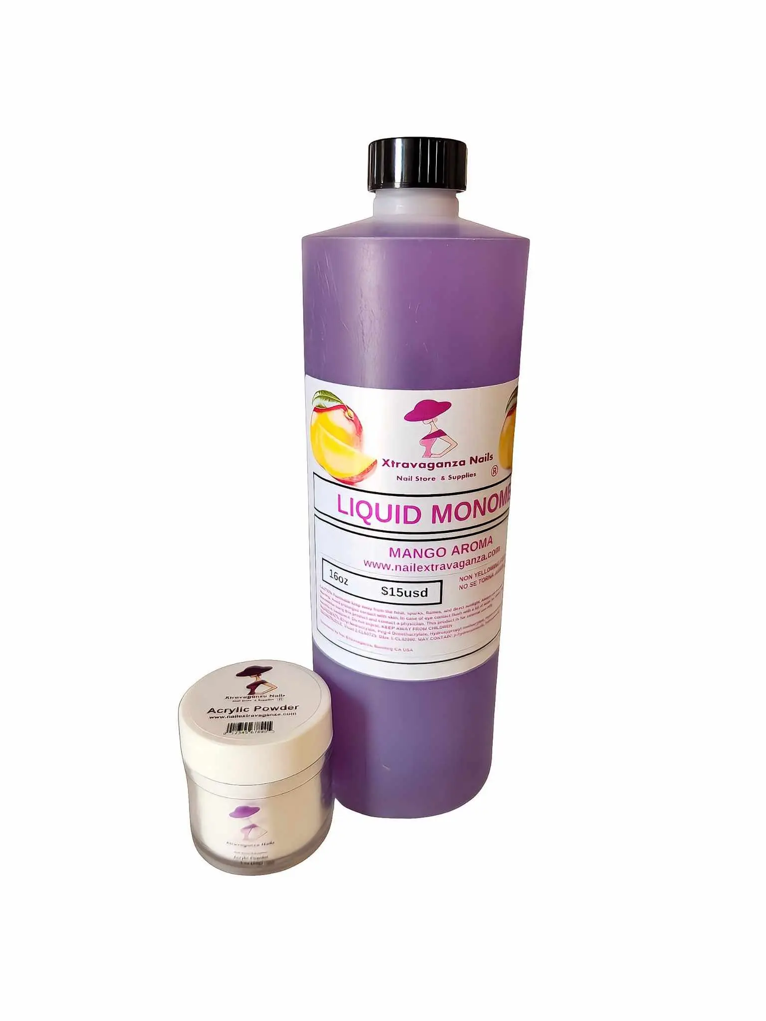 Nail Extravaganza Nail Kit Acrylic Set - Scented Monomer Liquid (16 fl oz) with Free Transparent Polymer Powder (7g), Long Wear, Vibrant Shine for Care Needs, Acrylic Nails