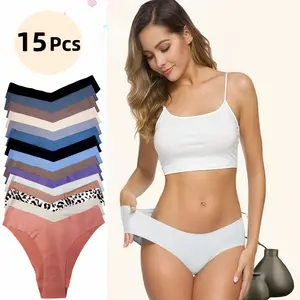 AAA  Women's 15-piece Solid-color  Leopard Print Low-rise Triangle Panties Soft, Comfortable, Breathable Seamless Underwear for Daily Wear All-season Women's Lingerie