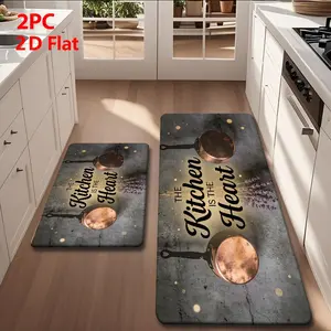2/3pcs Soft Flannel Kitchen Mat Set, Non-Slip Bottom, Absorbent, Vintage Country Style, Ideal for Bathroom, Laundry Room, Hallway, Farmhouse Kitchen Rug