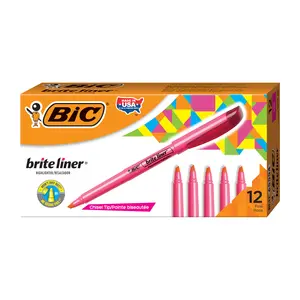 BIC Brite Liner Highlighters, Chisel Tip, 12-Count Pack of Pink Highlighters, Ideal Highlighter Set for Organizing and Coloring