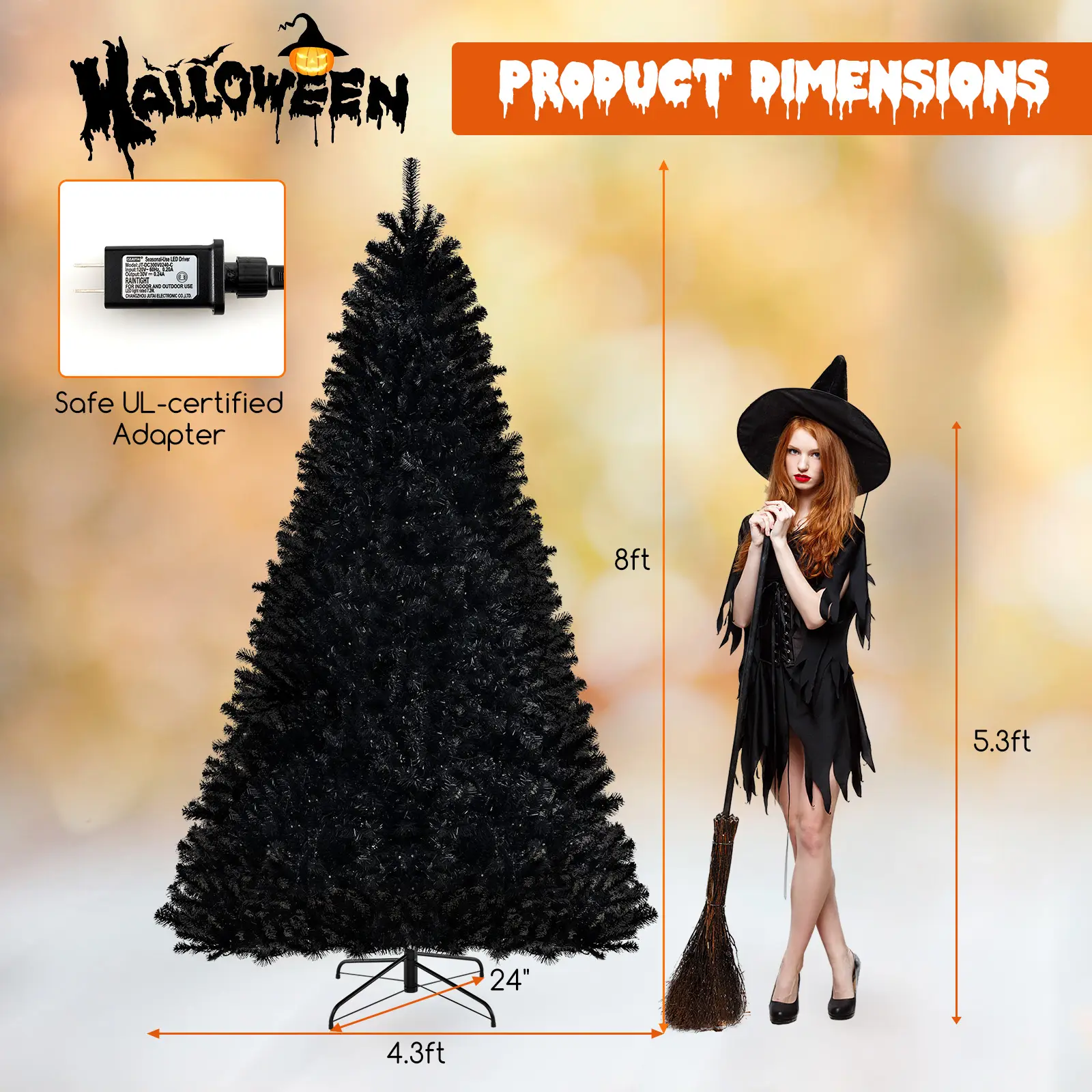 COSTWAY - 6/7/8 Feet Artificial Christmas Tree with 6 Lighting Modes and Spooky Sounds-8 ft