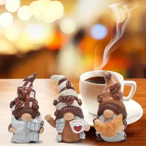 3pcs Resin Coffee Gnome Statues, Whimsical Chocolate & Coffee Theme Sculpture Desk Decor, Decorative Sculptures, Decorative Figurines, Unique Poses, Durable Indoor Outdoor Decoration