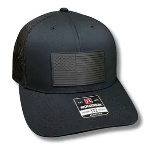 Black American Flag PVC Patch Hats - Patriotic Apparel - Richardson 112, FLEXFIT Fitted - Ponytail Caps