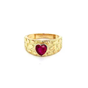 💖 14K Gold Women’s Dark Magenta Heart Nugget Ring with CZ Stone