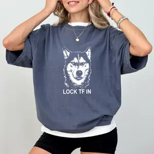 MAPTEES Lock TF In Comfort Colors Shirt, Gen Z Meme Graphic Tee, Funny Sarcastic T-shirt, Dog Meme Outfits