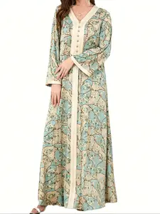 Arabian Women Jalabiya Clothing, Ramadan Muslim Women, Eid Islamic Print Abaya, Turkish Robe, Moroccan Robe, Abayas For Eid, Loose Abayas, Floral Print Abaya