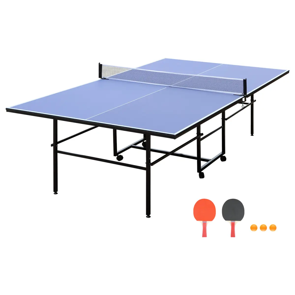 9*4.1ft/9ft Mid-Size Table Tennis Table Foldable & Portable Ping Pong Table Set for Indoor Games with Net, 2 Table Tennis Paddles and 3 Balls