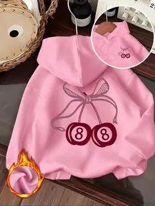 Women's Casual Cherry Print Hoodie, Cute Sweatshirt, Long Sleeve Fitted Design, Loose Fit Fall & Winter Wear, Ladies' Autumn Clothing