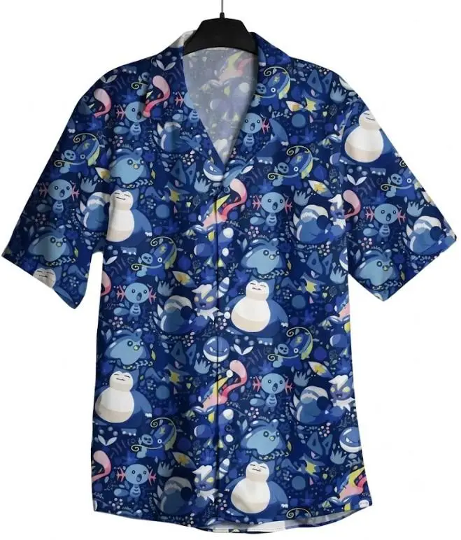 Blue Anime Hawaiian Shirt - Summer Colorful Nature Party Beach Top