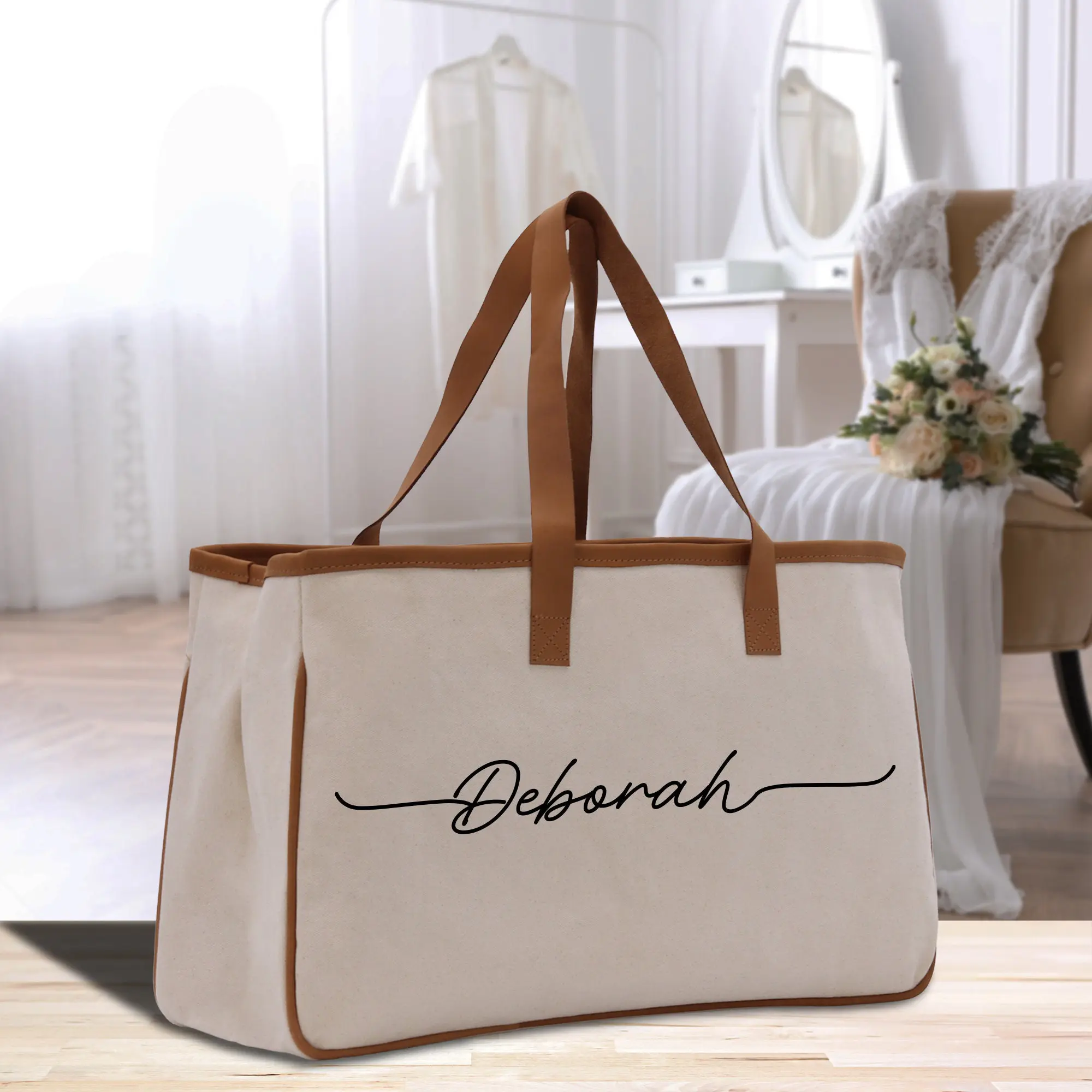 Wedding Custom Name Cotton Canvas Tote Bag Personalized Bridal Shower Gift Honeymoon Gift Customize Wedding Gift Bridesmaid Gift (WBT1001)