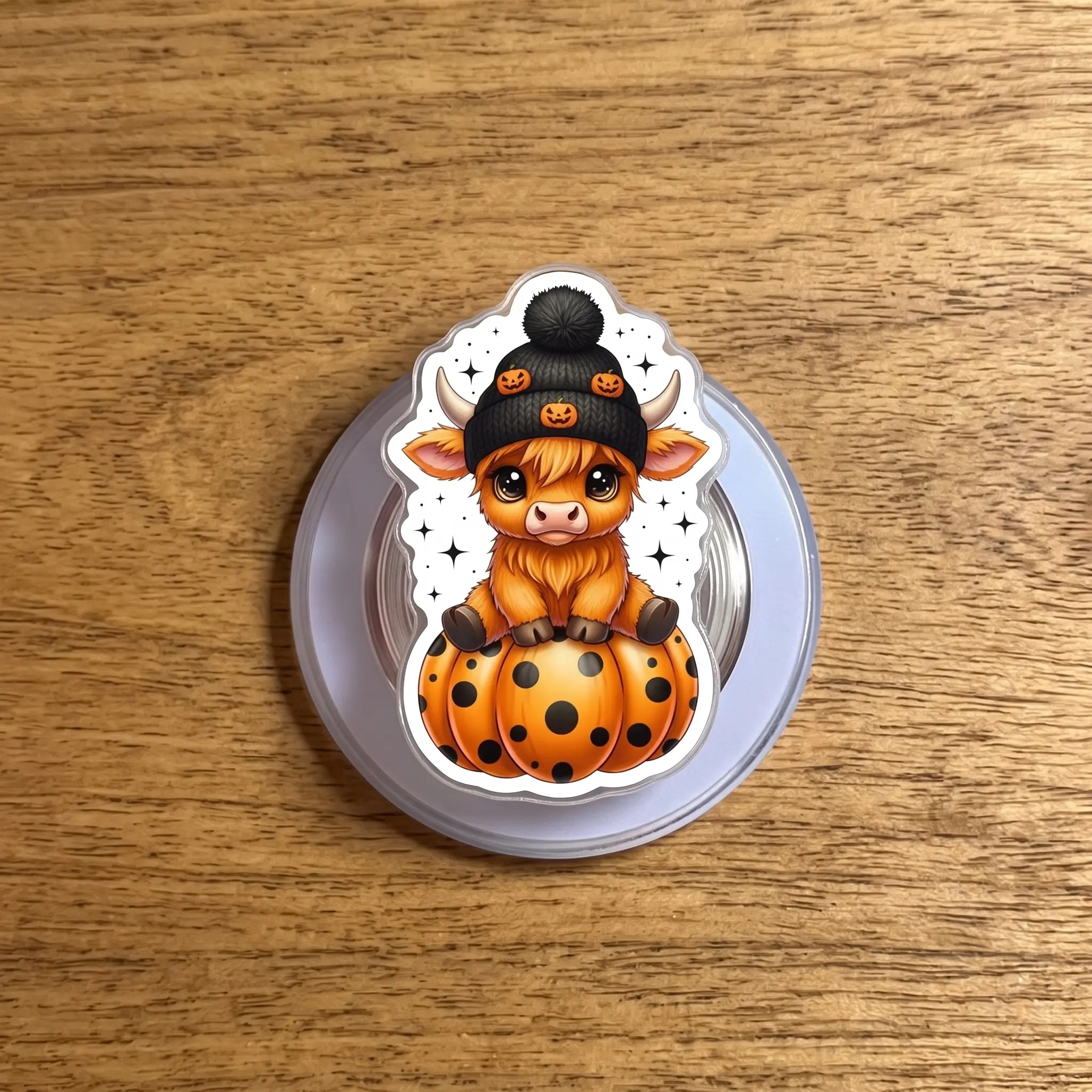 Cute Highland Cow Halloween Magnetic Phone Grip & Kindle Grip, Pumpkin Phone Holder Stand, Spooky Fall Accessory, Cow Lover Gift