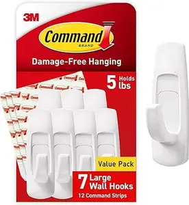 Command Large Utility Hooks, 7-Hooks, 12-Strips, Organize Damage-Free