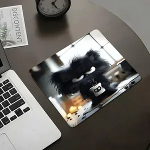 Square Sassy Black Cat Coffee Gaming Mouse Pad Made for Gaming, Cute Office Decor Stylish Desktop Protector, Desktop Accessory with Non-Slip Rubber Edges, Small Size for Laptops and Desktops, Ideal Gift for Kids and Gamers
