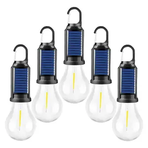 5-Pack Solar-Powered Tent Camping Light Bulb, Rechargeable Portable Outdoor LED Camping Lantern with 3 Lighting Modes, Tent Lamp with Clip Hook for Camping, Hiking, Backpacking
