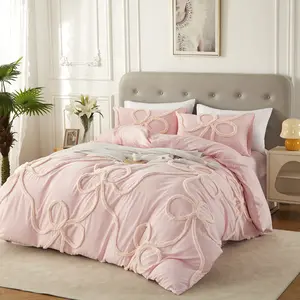 Bow Pattern Duvet Cover Set, Boho Tufted Duvet Cover Set with Zipper Closure, Decorative Duvet Cover, Includes 1 Duvet Cover and 1/2 Pillowcases (No Filler), Soft Comfortable Bedding Set, Microfiber Bed Set for Home Bedroom