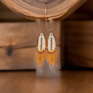 Native American beaded feather earring